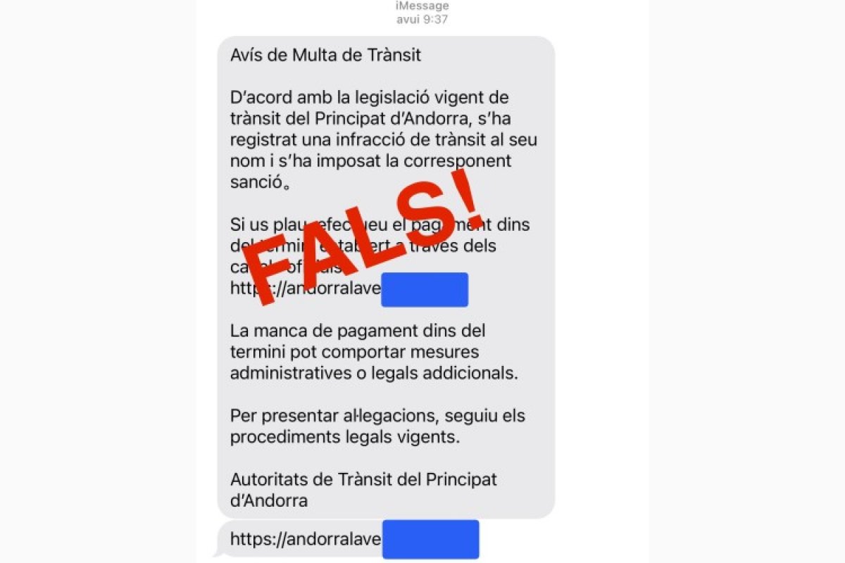 El Comú alerta d’un intent d’estafa per SMS relacionat amb falses multes de circulació