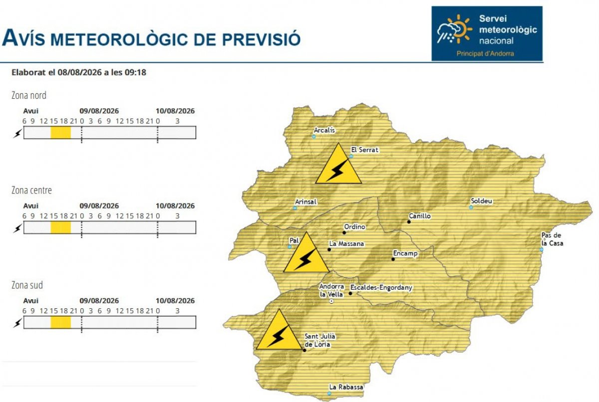 Avís groc per tempestes que poden descarregar amb intensitat